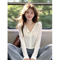 批发实拍南油高端女装复古<b class='q'>长袖</b>t恤女短款防晒开衫<b class='q'>外套</b>白色辣妹上衣夏
