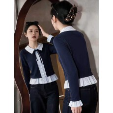 批发实拍2026秋冬新款假两件针织<b class='q'>T</b><b class='q'>恤</b>撞色娃娃领<b class='q'>衬衣</b>洋气百搭