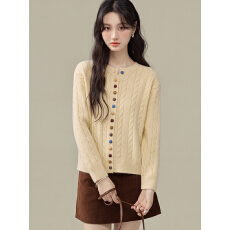 批发温柔毛衣外套女秋<b class='q'>冬</b>新款超好看软糯麻花设计感针织高舒适开衫上衣