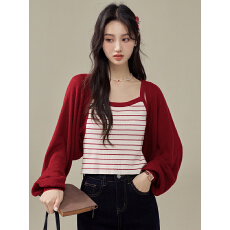 批发百搭长袖<b class='q'>针织</b>衫法式红色羊毛<b class='q'>针织</b><b class='q'>开衫</b>女早秋气质短款长袖外搭