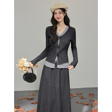 气质韩系蝴蝶结毛衣针织套装秋冬穿搭毛衣上衣撞色假两件套装