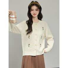 批发法式软糯刺绣花朵针织开衫外套女秋<b class='q'>冬</b>新款甜美设计感加厚毛衣外套