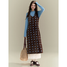 批发韩系咖色加厚波点<b class='q'>连衣裙</b>女2026春季新款休闲宽松气质背心长裙