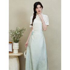 批发新中式连衣裙女夏气质显瘦短袖<b class='q'>改良</b>式<b class='q'>旗袍</b>裙子渐变绝美日常