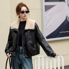 批发大翻领加绒皮衣短外套女2025<b class='q'>秋</b>冬新款保暖时尚酷飒机车PU皮夹克