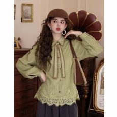 批发复古港风长袖上衣女秋冬百搭休闲宽松针织衬衫