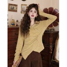 批发【诗意涌来】复古港风长袖上衣女秋冬百搭休闲宽松针织衬衫