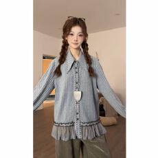 批发【暖洋洋】冬季加厚新款设计感拼接绒感毛毛打底衬衫