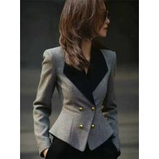 批发2025年法式轻熟风双排扣撞色拼接<b class='q'>西装外套</b>女收腰显瘦百搭通勤上衣