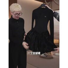 批发富家千金miu系小香风黑色丝绒<b class='q'>花苞</b>连衣<b class='q'>裙</b>女2025年秋冬新款小个子