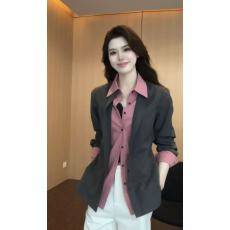 批发【薄荷眠舟】高级感时尚气质百搭厚款假两件长袖衬衫