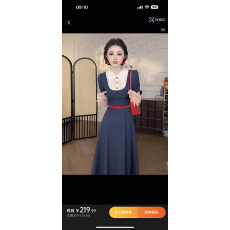 小八定制星落公主初夏法式连衣裙女收腰蕾丝拼接蓝色波点长裙