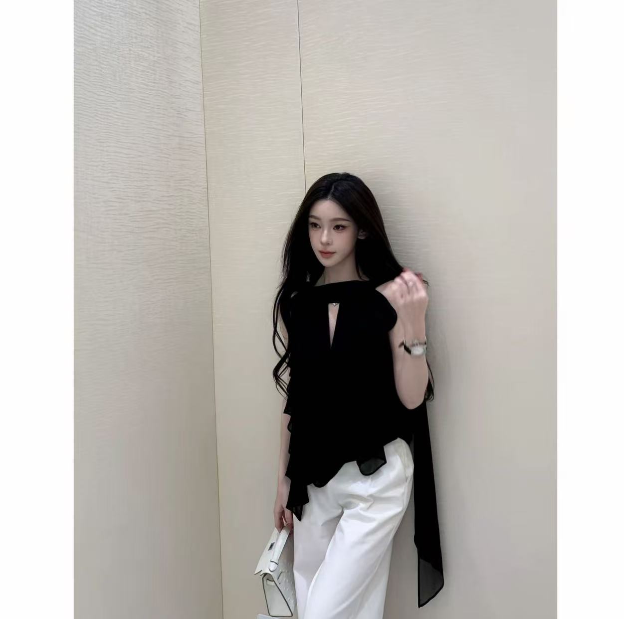 란 건강 머리말 고급 센스 행침 목 프릴 시스루 센스 디자인 부드러운 바람 다용도 작은 셔츠