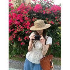 批发『夏日恋曲』2色乖巧感花边方领收腰A摆碎花娃娃衫