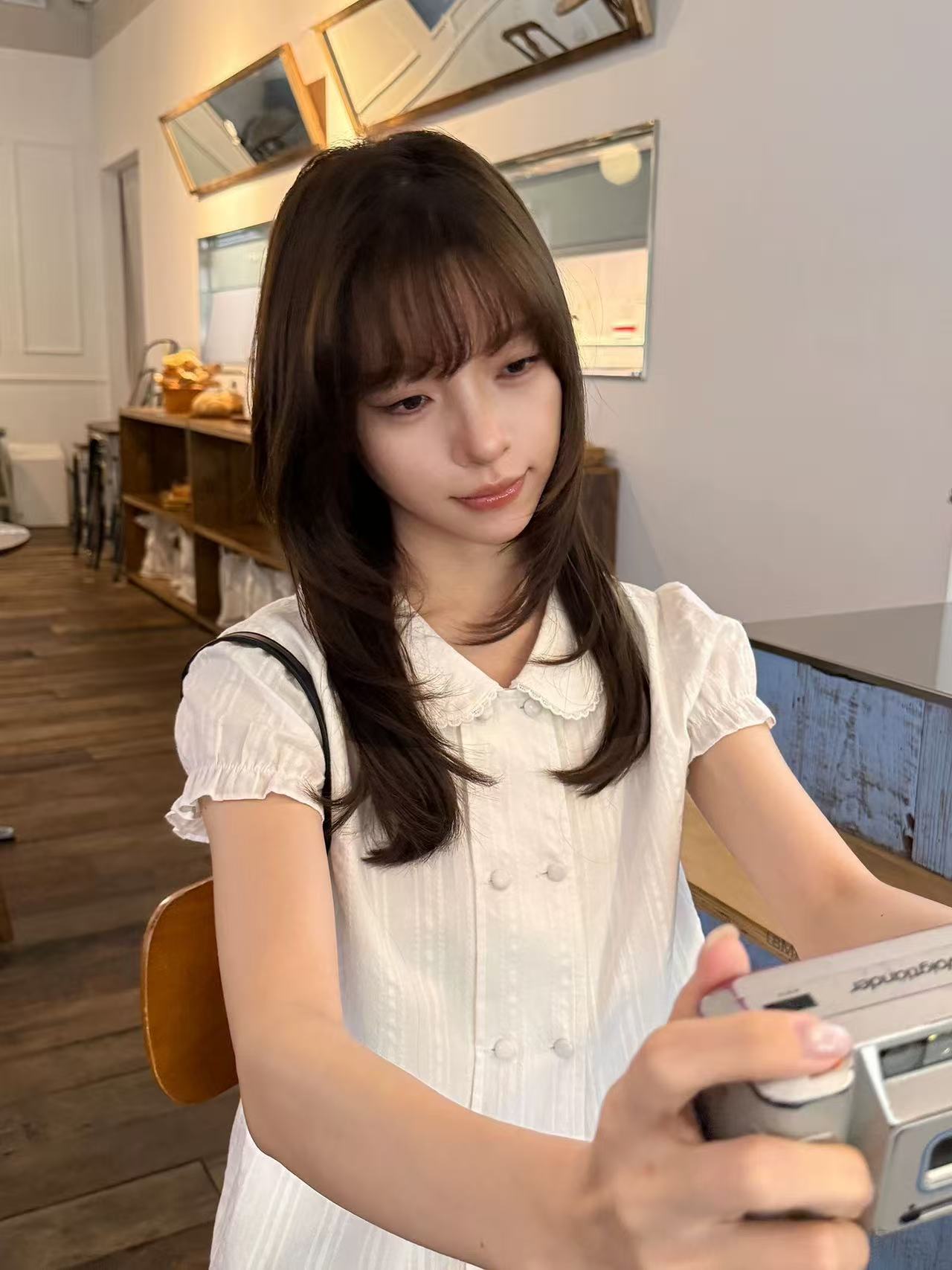 더블 행 패키지 버클 자카드 버블 센스 레이스 베이비 칼라 여성 셔츠 여름 반팔 맨위