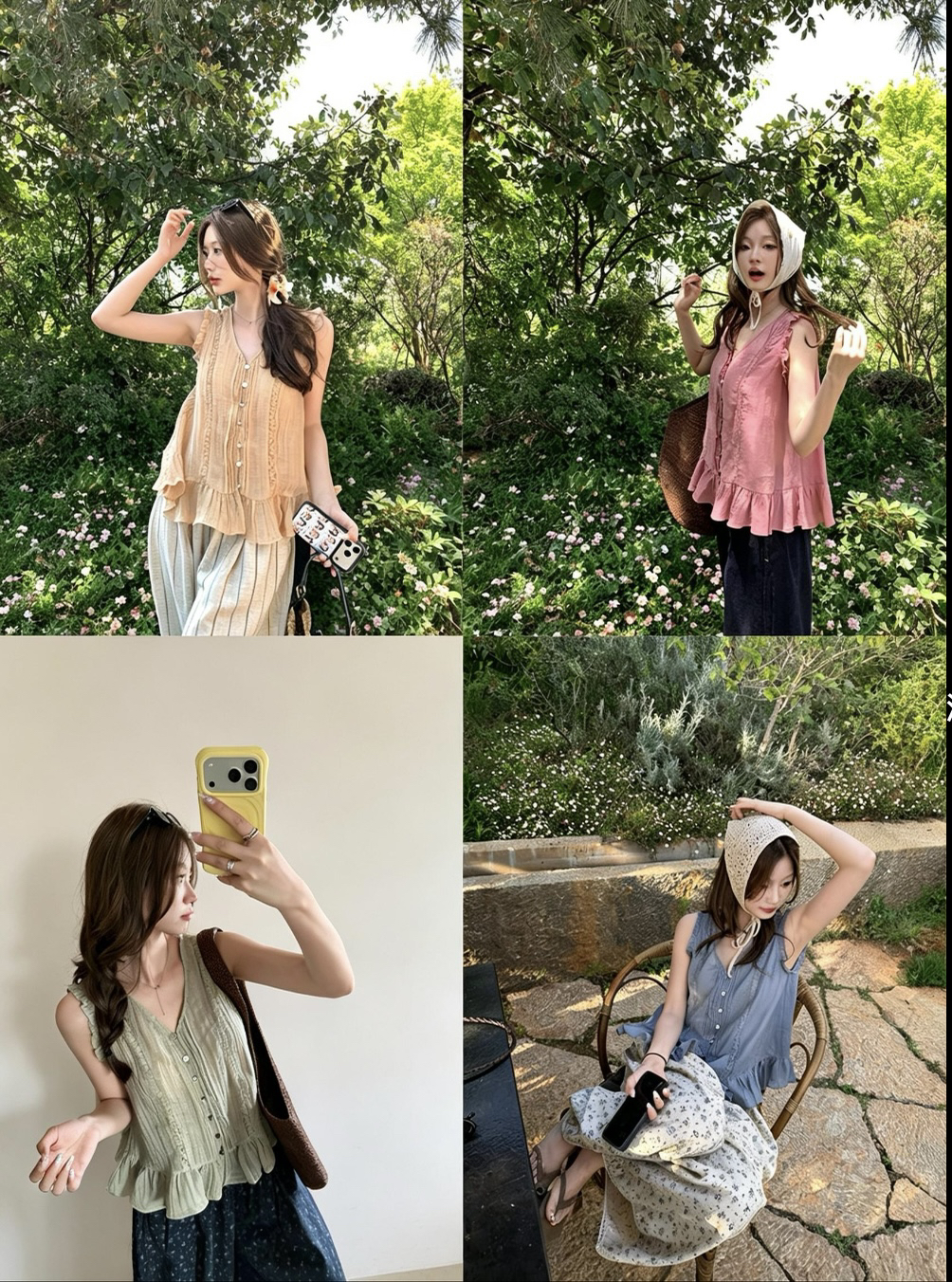 im ~까지 V넥 레이스 탑 그램 Pleat 프릴 주름 무거운 작업 민소매 인형 셔츠