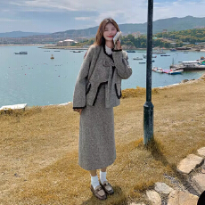 批发加厚小香风时尚套装裙女2025新款高级感秋冬气质穿搭半身裙一整套