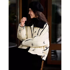 批发设计感小香风棉服女秋冬高级感法式印花轻薄<b class='q'>短款</b>百搭棉衣外套女装