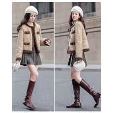 批发撞色<b class='q'>外套</b>2025冬装新款<b class='q'>女装</b>时尚甜美淑女夹棉单排扣短款上衣