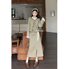 批发2025秋冬新款设计感小众法式小香风羊毛呢子短外套半身<b class='q'>裙</b>子两件套