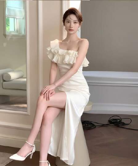 하나부터 순간 호흡 결정하다 순수한 욕망 바람 새틴 인어 꼬리 드레스 하나 치마 기타 착용 고급 늦게 행사 롱 스커트