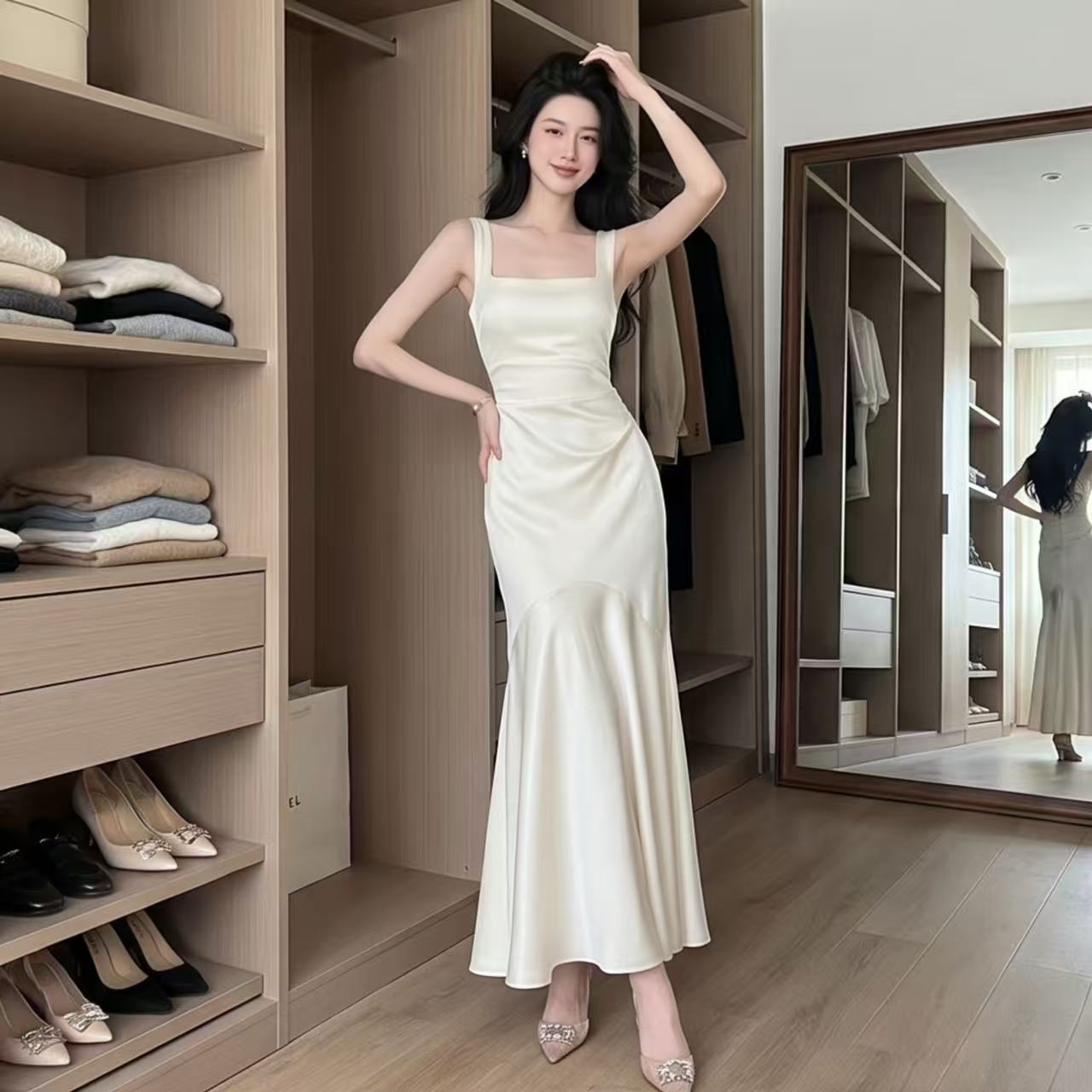 하나부터 순간 무한한 빛 럭셔리 우아함 화이트 행침 벨트 측면 칼라 여성 드레스 여름 라이센스 졸업 생일 치마