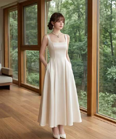 하나부터 순간 작성자 빛 프랑스식 광장 칼라 질감 드레스 부드러운 품격 몸매 가꾸기 슬림해 보이는 한 마디 빅 플레어 스커트