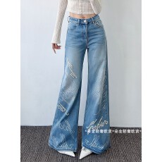 批发欧货2025冬季新款轻奢时尚重工<b class='q'>钉珠</b>烫钻洋气直筒<b class='q'>牛仔裤</b>长裤