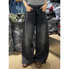 批发美式复古重工满天星<b class='q'>烫钻</b><b class='q'>牛仔裤</b>女2025秋冬宽松阔腿弯刀拖地裤