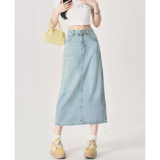 批发浅色开叉包臀牛仔半身裙女2026新款<b class='q'>春</b>季高腰a字中长裙子