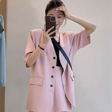 批发西装短裙套装女2026年夏季新款休闲时尚<b class='q'>职业</b>短袖西服A字裙两件套