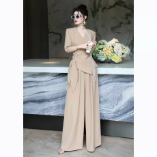批发加大码女装系带衬衫阔腿裤两件套2025夏季胖mm不规则洋气时尚套装