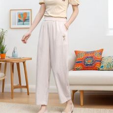 批发纯棉新款棉麻休闲裤女2025春秋大码宽松<b class='q'>哈伦裤</b><b class='q'>高腰</b>显瘦九分裤