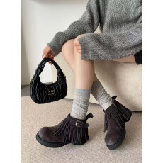 批发2025秋季新款厚底真皮女靴圆头短靴<b class='q'>英伦</b>风马丁靴