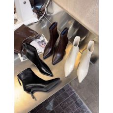 批发欧美套筒尖头时装短靴2025年<b class='q'>秋</b>冬新款银色粗跟显瘦马丁靴薄款单靴