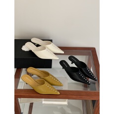 批发法式绝美半拖鞋女外穿夏季尖头高跟单鞋银色小猫细跟铆钉包头凉鞋