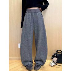 批发加绒裤子女3R3<b class='q'>正品</b>高腰阔腿裤2025秋冬新款宽松松弛感休闲弯刀裤