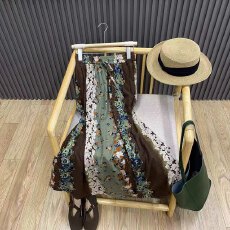 批发拼色印花纯棉半身裙<b class='q'>复古</b>文艺宽松民族风中长款A字裙女Q25812