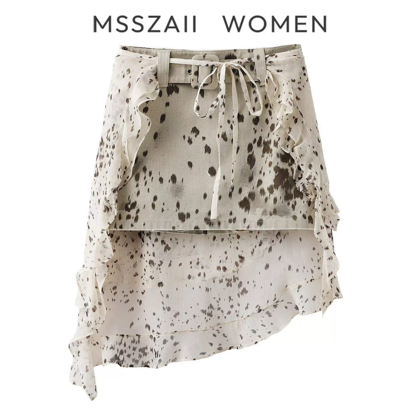 2026 봄 여름 새로운 패션 다용도 디자인 센스 하이웨이스트 프릴 방귀 커튼 레오파드 무늬 스팟 반신 스커트 미니 스커트 여성