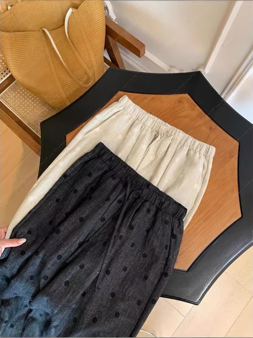 c.c.y 레트로 튀김 꽃 도트 무늬 편안함 ~까지 폭발 주간 실크 아마 여름 빛 센스 슬림해 보이는 와이드 레그 팬츠