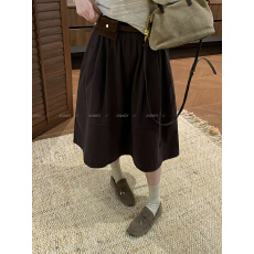 批发咖色配腰带纯棉半身<b class='q'>裙</b>女2026秋季新款显瘦<b class='q'>花苞</b>中<b class='q'>裙</b>