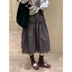 批发撞色拼接格子半身裙女早<b class='q'>秋</b>新款复古气质百搭A字中长裙
