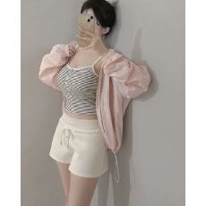 批发<b class='q'>韩版</b>高腰抽绳包臀热裤女夏季短裤休闲裤显瘦灰色运动裤直筒裤子潮