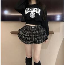 批发韩版格子蓬蓬蛋糕裙女春夏新款高腰显瘦A字<b class='q'>半身裙</b>甜酷辣妹<b class='q'>短裙</b>潮
