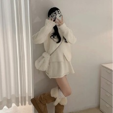 批发韩版气质双拉链长袖针织<b class='q'>毛衣</b><b class='q'>开衫</b>➕高腰a字短裙两件套<b class='q'>女</b>