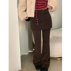 批发<b class='q'>韩版</b>复古灯芯绒假两件屁帘<b class='q'>休闲裤</b>微喇长裤显瘦