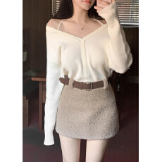 批发韩版带腰带毛呢半身裙女秋冬高腰显瘦A字裙加厚包臀短裙冬季潮