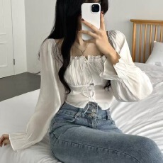 批发<b class='q'>韩版</b>百搭拼接蕾丝长袖<b class='q'>雪纺衫</b>甜美褶皱长袖衬衫