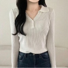 批发韩版修身polo领毛衣春季长袖内搭长袖针织打底衫女上衣