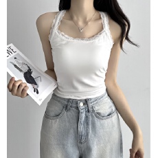 韩版百搭带拼接胸垫蕾丝吊带背心女夏季紧身外穿辣妹上衣